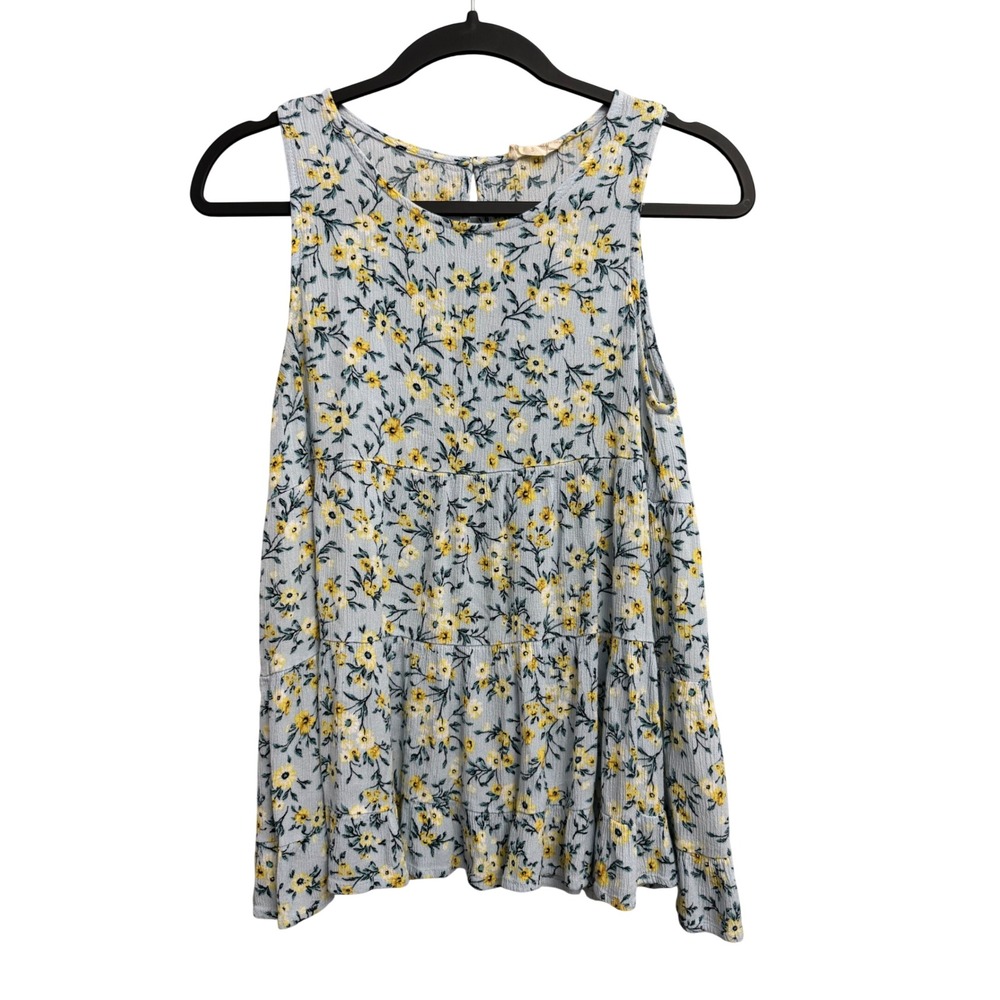 Altar'd State Womens Blue Yellow Floral Tiered Babydoll Tank Top Small Boho Y2K